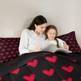 thumbnail image 4 of Manfei Kawaii Loves Pattern 7-Piece Twin Bedding Sets,Cute Heart Print Bedding Comforter Set,Red Black Sheet Sets For Princess,Ultra Soft Home Decor Reversible, 4 of 8