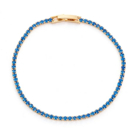 14k Gold Sapphire Bracelet - X & O 14KT Gold Plated Crystal Single Row Bracelet in Sapphire