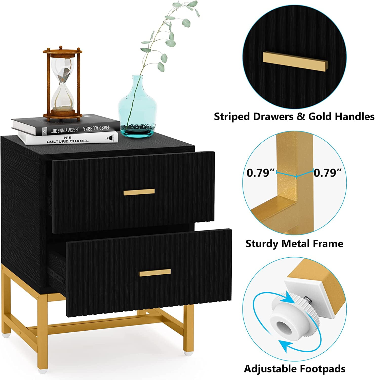 Black and 2024 gold nightstand set