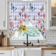 thumbnail image 3 of Swag Valance Curtains for Windows, Pink Flowers Light Filtering Kitchen Curtains with Rod Pocket, Spring Floral Butterfly Leaves Plants Blue Plaid Window Treatment Valances, 36x63 - 2 PCS, 3 of 9