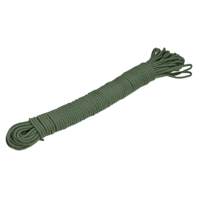 Unique Bargains Polypropylene Rope Braid Cord 15M/49.2ft 1/8' Dark Green for Indoor Outdoor Camping Clothes Line