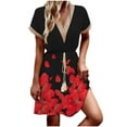 thumbnail image 2 of Robes pour Femmes 2024 Été Oversize Décontracté avec Poches Robe Imprimée Florale Col en V Mini Robes 50 % de Réduction Liquidation!, 2 of 9