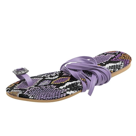 

Sandals For Women Summer Womens Fashion Rhinestone Leopard Print Strap Over-toe Large Size Flat Sandals Stylish Shoes
