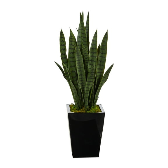 Nearly Natural 40" Sansevieria Artificial Plant in Black Metal Planter