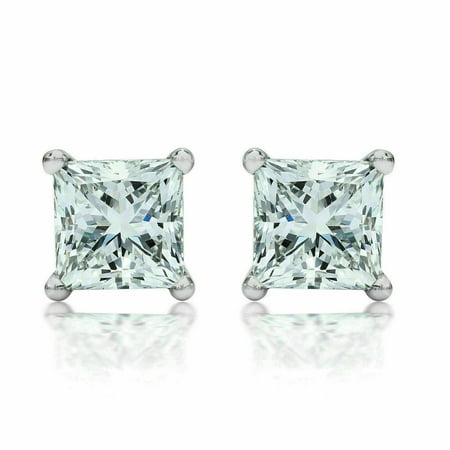 Sterling Silver Clear CZ Stud Earrings Princess Cut Square 10MM 12 Carat Weight