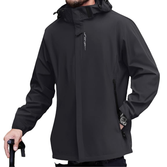 WTOBBY Men's Outdoor Windbreaker Jacket with Hood, Windproof and Waterproof Workwear Sport Coat for Outdoor Activities and Daily Wear,Black L