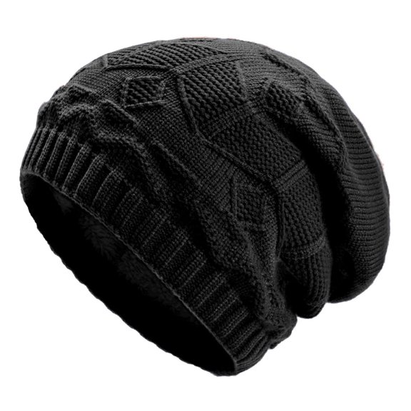 Risckoth Women's Slouchy Beanie Diamond Knit Pattern Ribbed Cuff Stretch Fit Winter Hat