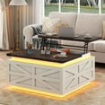 thumbnail image 6 of ChVans Farmhouse Lift Top Coffee Table, 35.8'' Large Square Coffee Table with Flip-Up Hidden Storage Compartment, White Center Table with LED Light for Living Room, Bedroom, Home Office, 6 of 9