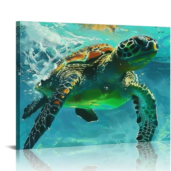 AWERP Sea Turtle Canvas Wall Art Green Bathroom Wall Decor Beach Theme, Nautical Decor for Bathroom Bedroom Living Room, Coastal Wall Decor Framed Wall Art Ready to Hang picture 3