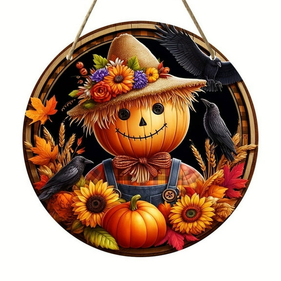 Halloween Decorations Indoor Outdoor - Halloween Sign - Halloween Pumpkin Wooden Doorplate Circular Logo Creative Decorative Plaque