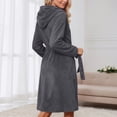 thumbnail image 5 of Arlun Women's Coral Hooded Sleepwear Robes Long Thick Nightgown with Pockets Comfy Soft over the Knee Length Bathrobes Fashion Solid Color Simple Stylish Loungewear Grey One Size, 5 of 6