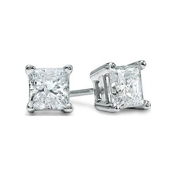 5MM Clear Square Princess Cut CZ 925 Sterling Silver 1.0 tcw Basket Setting Cubic Zirconia Nickel Free Stud Earrings