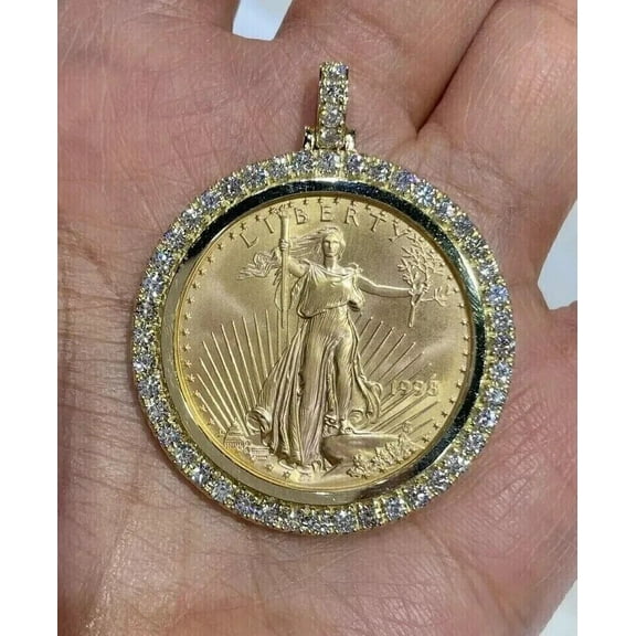 2.00 Ct Round Cut Lab Created Diamond14K Yellow Gold Plated Coin Frame Pendant