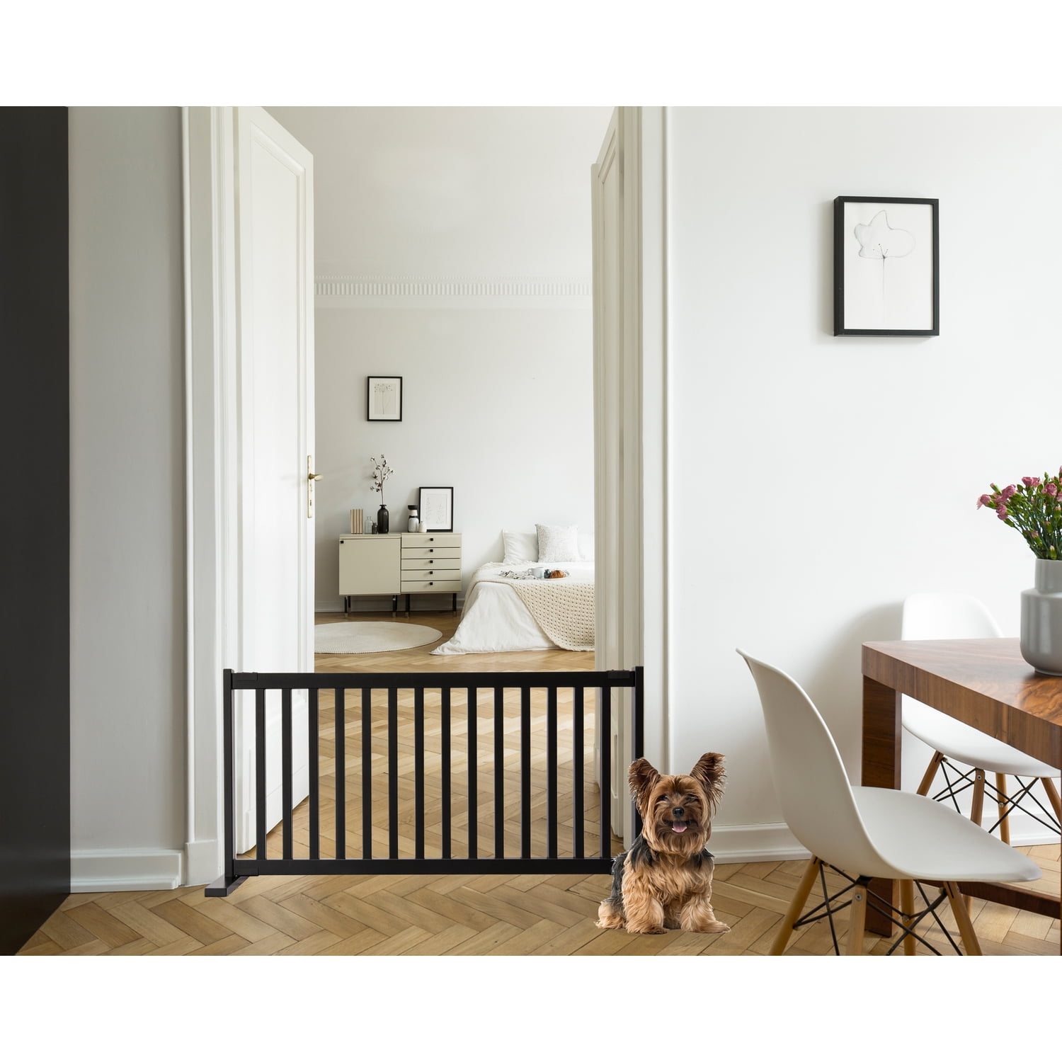 Dynamic Accents Kensington Series Free Standing Solid Wood Pet Gate - Large - Black-Color:Black,Size:Large