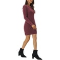 thumbnail image 4 of Unique Bargains Womens' Round Neck Long Sleeve Slim Fit Casual Mini Sweater Dress XL Wine Red, 4 of 6