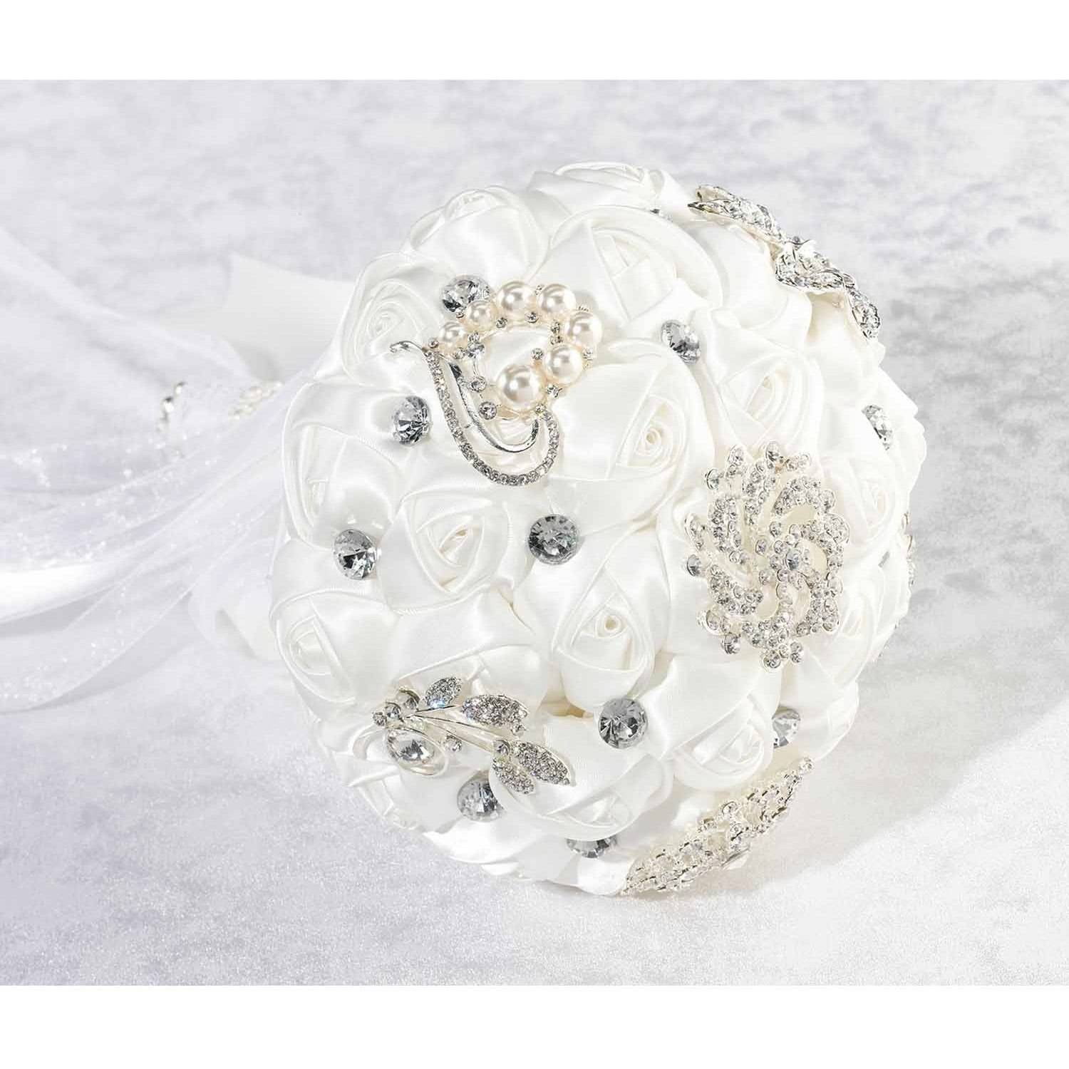 Lillian Rose Crystal Flower Wedding Bouquet, White