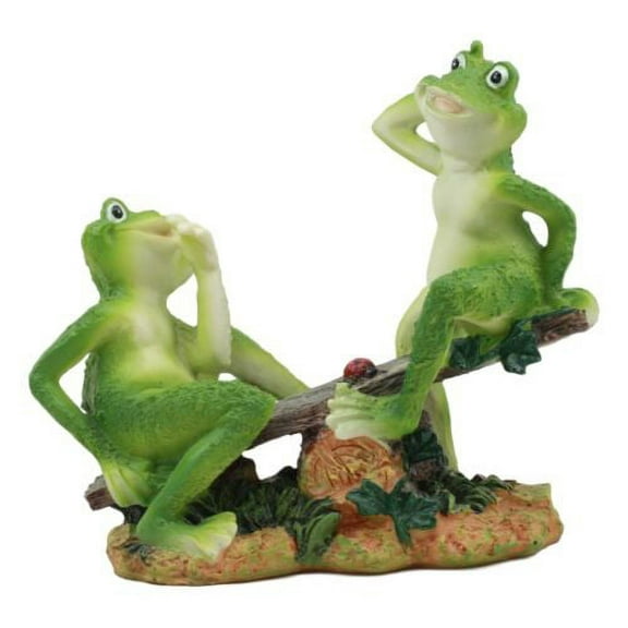 Ebros Garden Whimsical Frogs Sitting On Seesaw with Ladybug Statue 7.75" L