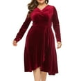 thumbnail image 2 of Meichang Womens Plus Size Velvet Dresses V Neck Wrap Long Sleeve A-Line Wedding Guest Dresses Cocktail Party formal Gown Mother Of The Bride Dresses, 2 of 6