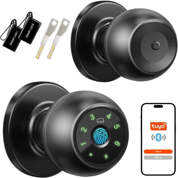 Fingerprint Door Lock, Smart Fingerprint Door Knob with Keypad, Biometric Door Lock with App Control, Auto Lock Door Lock with Code, Keyless Door Knob with Lock for Bedroom, Home,Office