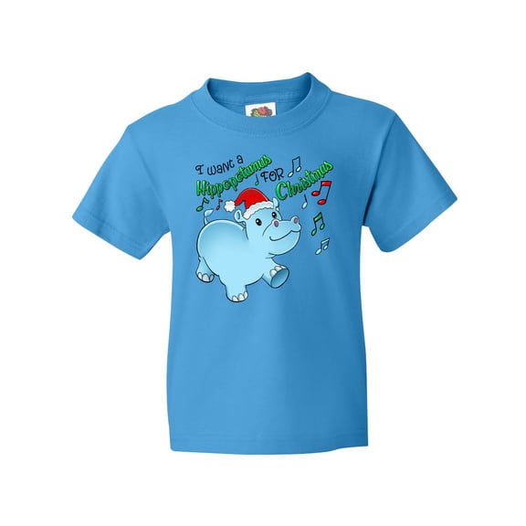 Inktastic I Want a Hippopotamus for Christmas Hippo in Santa Hat Youth T-Shirt