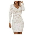 thumbnail image 2 of Femmes Mode Rétro Imprimé Robe Mi-Longue V-Cou Emballé Robe de Hanche, 2 of 6