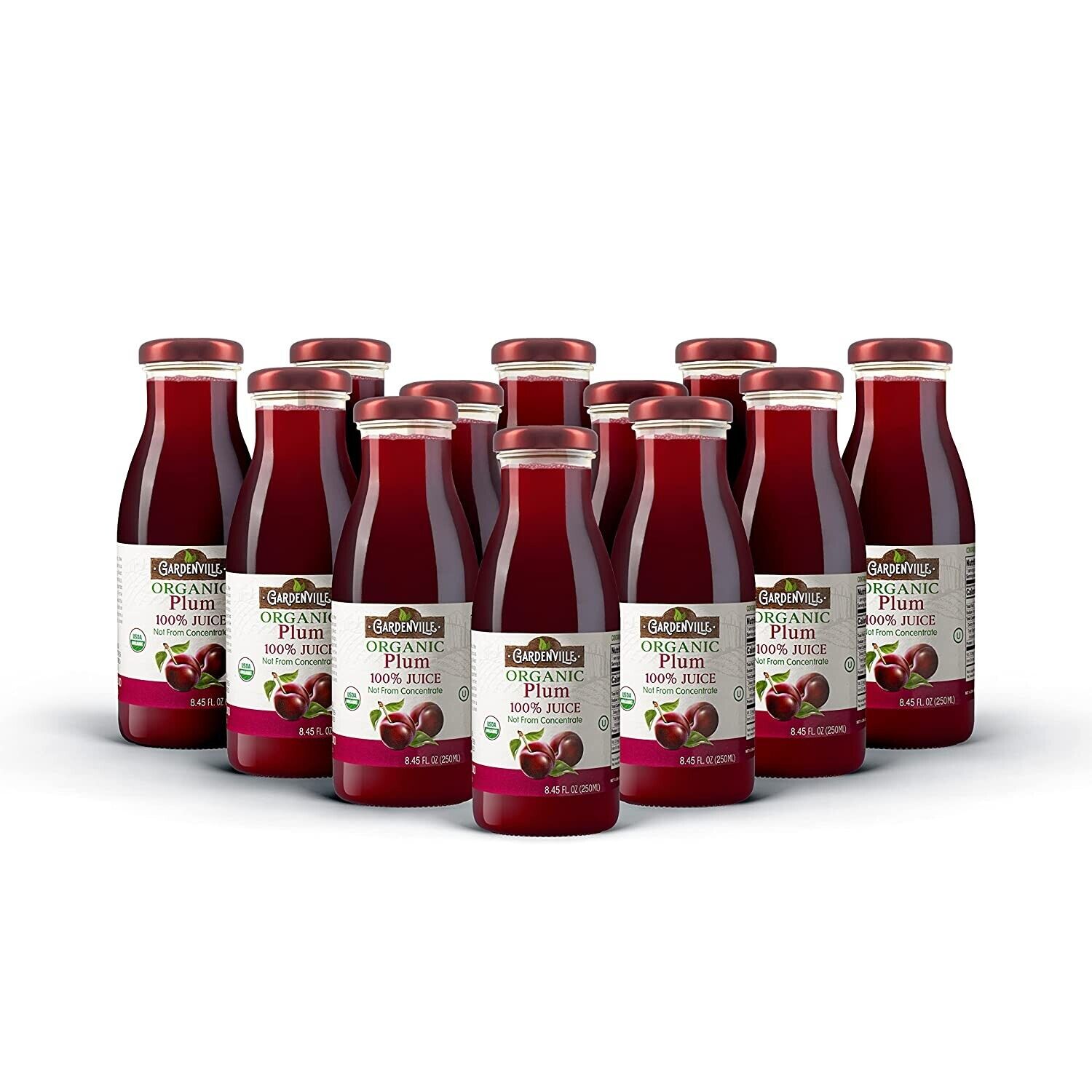 Gardenville Organic Plum Juice (Pack of 12), USDA Organic, No Added