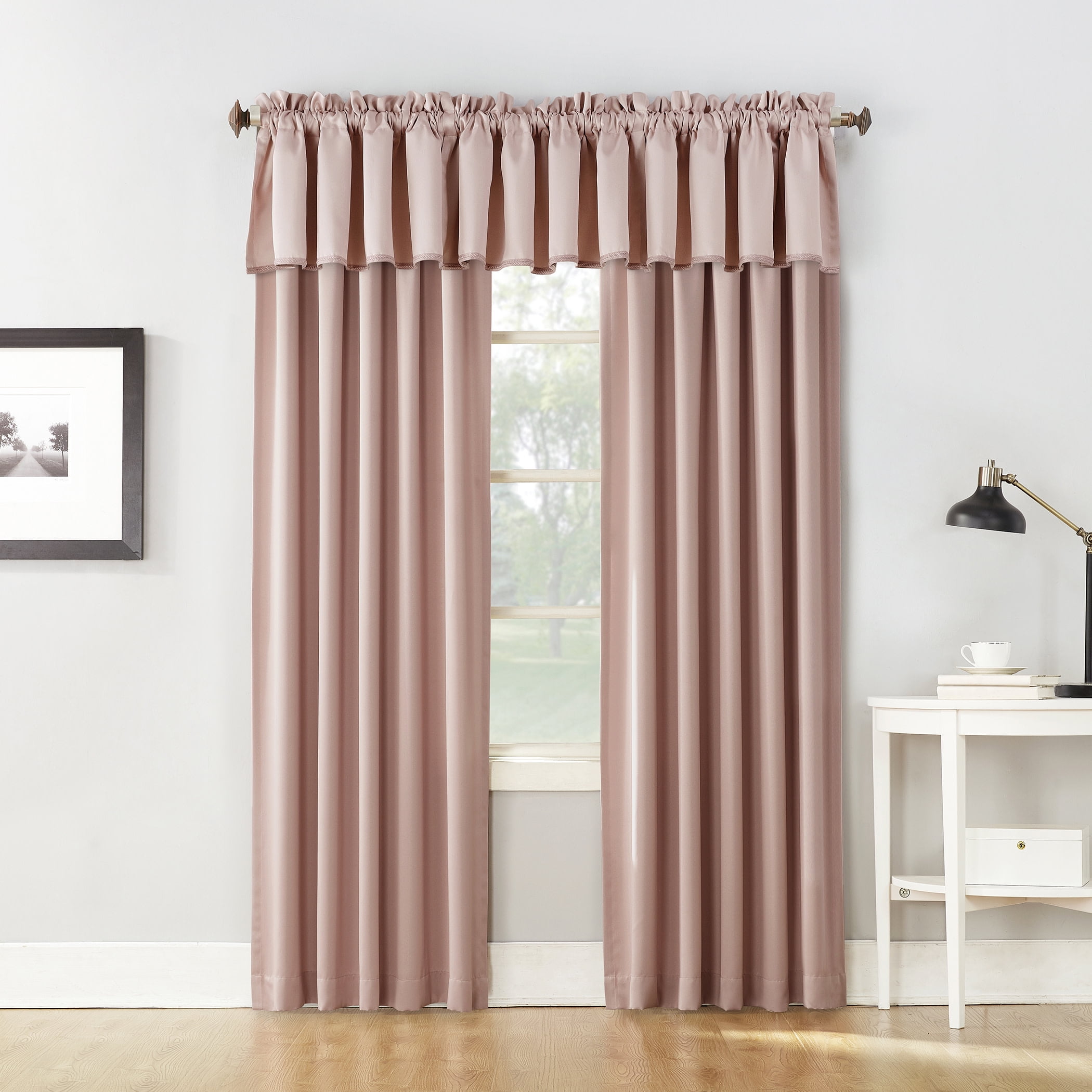 Sun Zero Kylee Energy Efficient Room Darkening Rod Pocket Curtain Panel, 54" X 63", Blush Pink