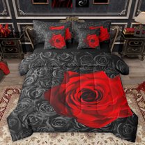 Homewish Red Rose 7 Pieces Bedding Comforter Set,Happy Velantine'S Day Full Bedding Set,Rustic Flower Fitted Sheet Flat Sheet For Girls,Luxury Bedroom Decor Reversible