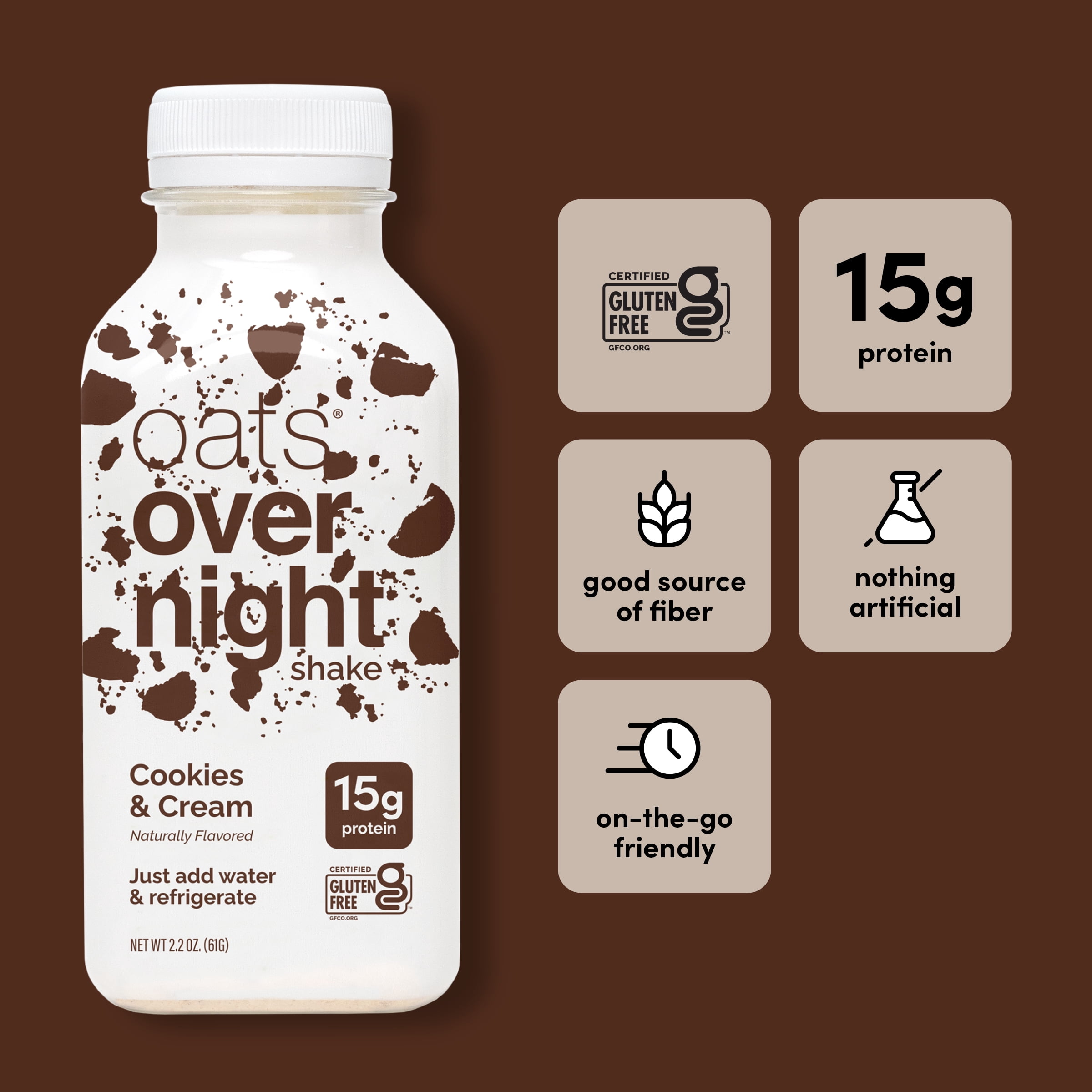(10 pack) Oats Overnight Cookies & Cream Protein Overnight Oatmeal Shake, 2.2 oz, 1 Count