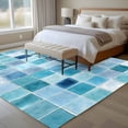 thumbnail image 5 of Blue Lattice Washable Living Room Rugs 5'x8', Summer Watercolor Square Ocean Low Pile Throw Large Area Rug Non-Slip Sturdy Edge Binding Carpet for Living Room Kitchen Office, 5 of 9