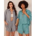 thumbnail image 5 of Ekouaer Waffle Knit Lounge Sets for Women Short Sleeve Pajamas Button Down Pjs Oversized Loungewear Shorts Set, 5 of 5
