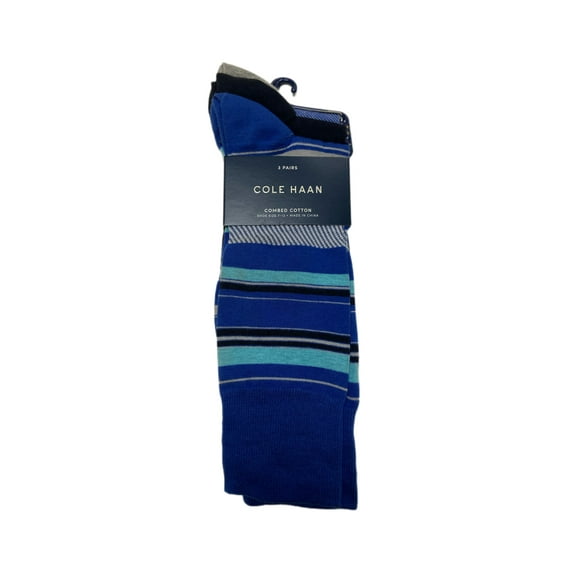 COLE HAAN Men's 3 Pair Combed Cotton Crew Socks, Multicolor, 7-12