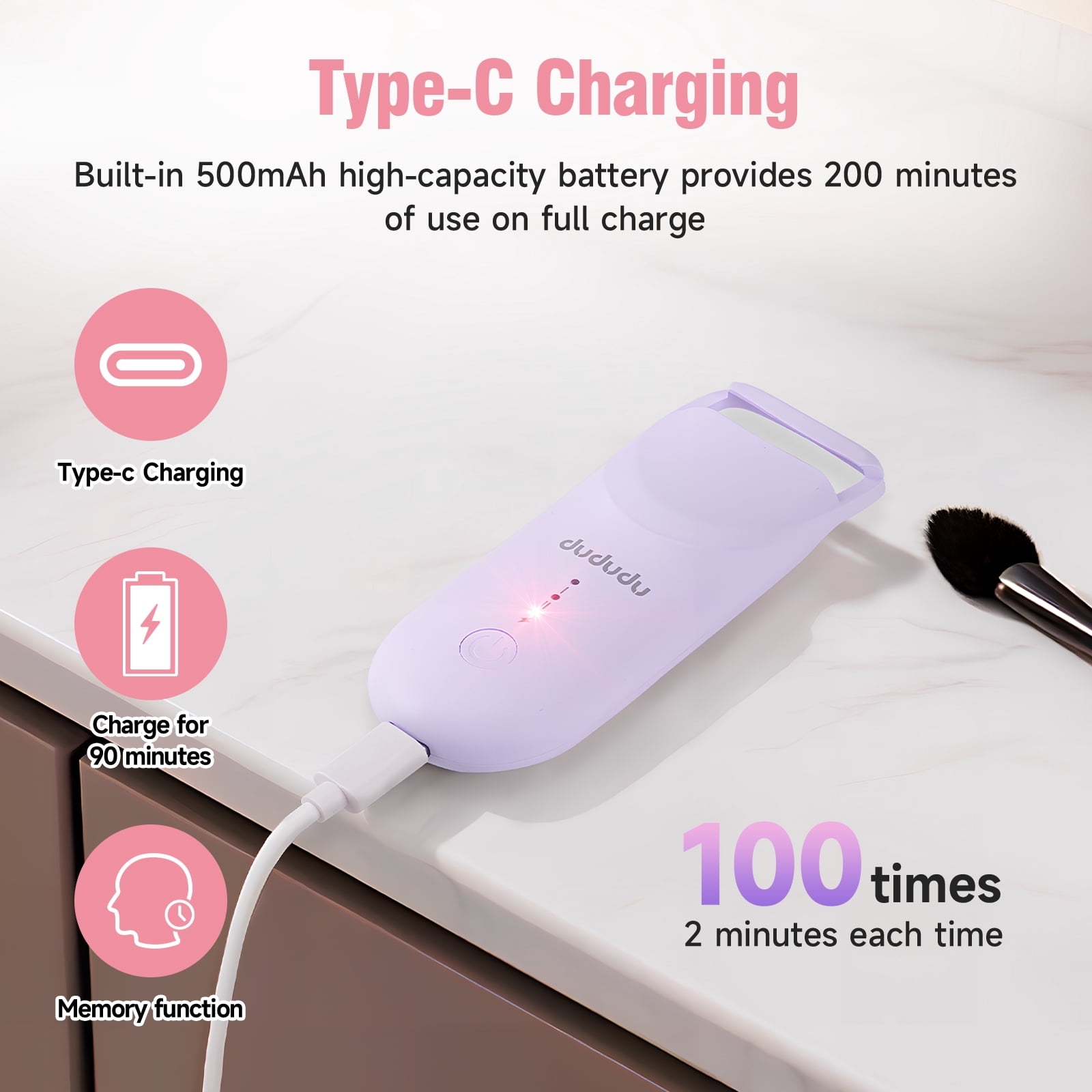 Heated Eyelash Curler, Portable Travel-Size Mini Electric Heated Lash Curler - 2-Level Adjustable Temp & Type-C Recharge, 10S Heat 3S Style 24H Lift for Long-Lasting Natural Effortless Curves