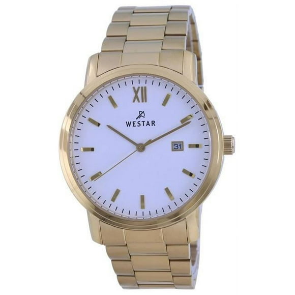 Westar 50245GPN101 Montre Homme Cadran Blanc Ton Or Acier Inoxydable Quartz, Blanc