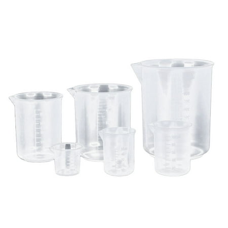 

5pcs Plastic Beaker Durable Graduated School Measuring Cup Chemistry Beaker (50mL+100mL+250mL+500ml+1000mL)
