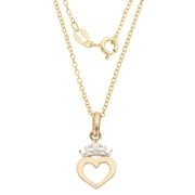 Disney Girls Princess 10kt Yellow Gold Heart Crown Pendant, 18