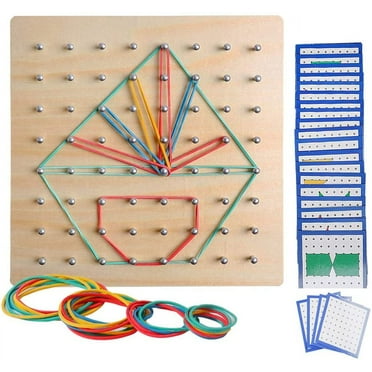 Artrylin Geoboard Mathematical Manipulative Material Array Block Geo Board Graphical Educational Toys,24Pcs Pattern Cards and Rubber Bands Shape  Puzzle Matrix 8x8 Brain Teaser Gift for Kid