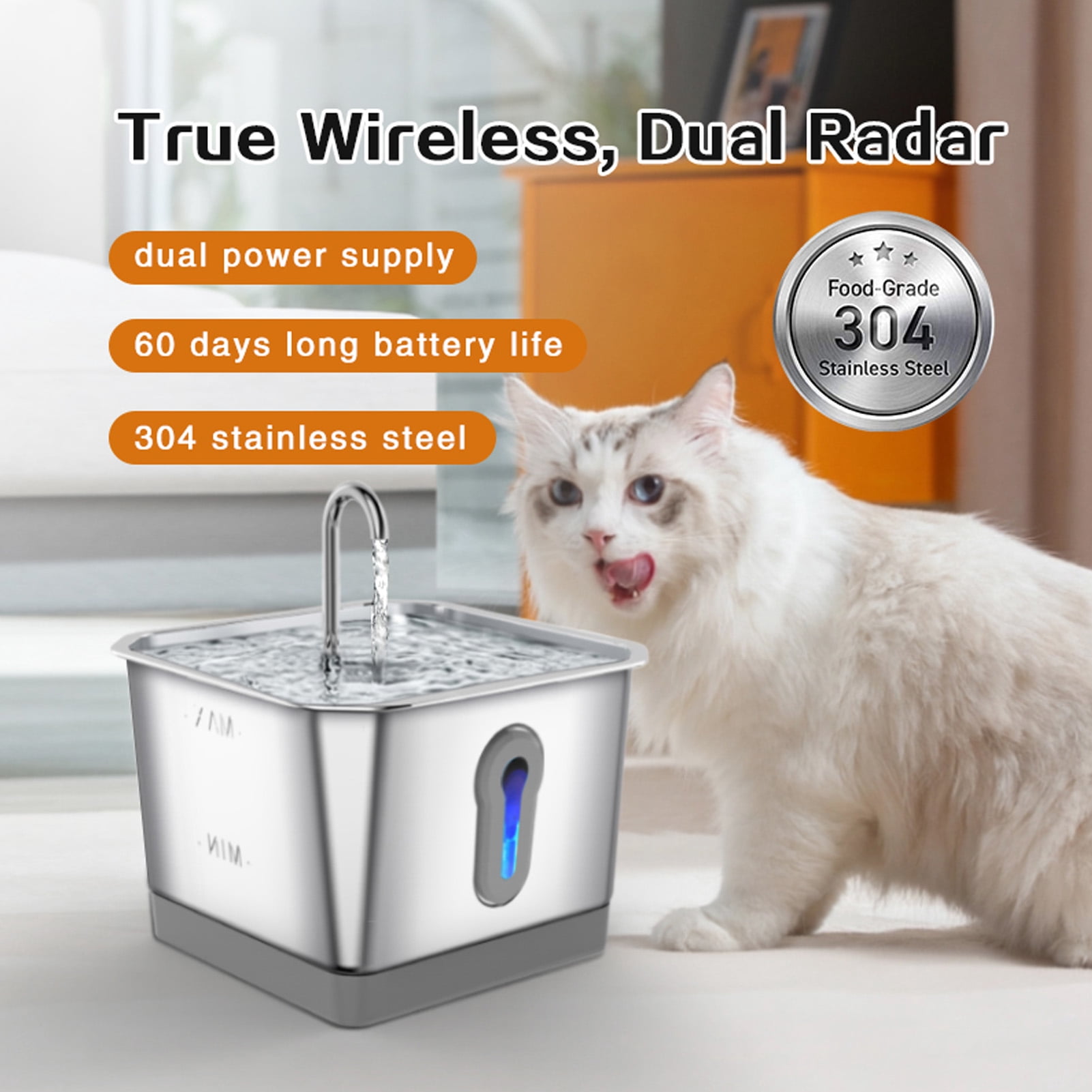 YAHHU 3.5L / 118.35 oz Stainless Steel Cat Water Fountain with Activated Carbon Filter, Smart Sensing, Quiet Automatic Pet Drink Dispenser