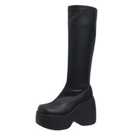 

Fesfesfes Platform Boots for Women Fashion Slouchy High-Heels Knee High Boots 12CM Thick Sole Wedge Round-Toe Boots US:8.5(42)