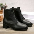 thumbnail image 4 of Miluxas Women's Leather Square Toe Lace Up Block Heel Combat Boots Ankle Boots, 4 of 9