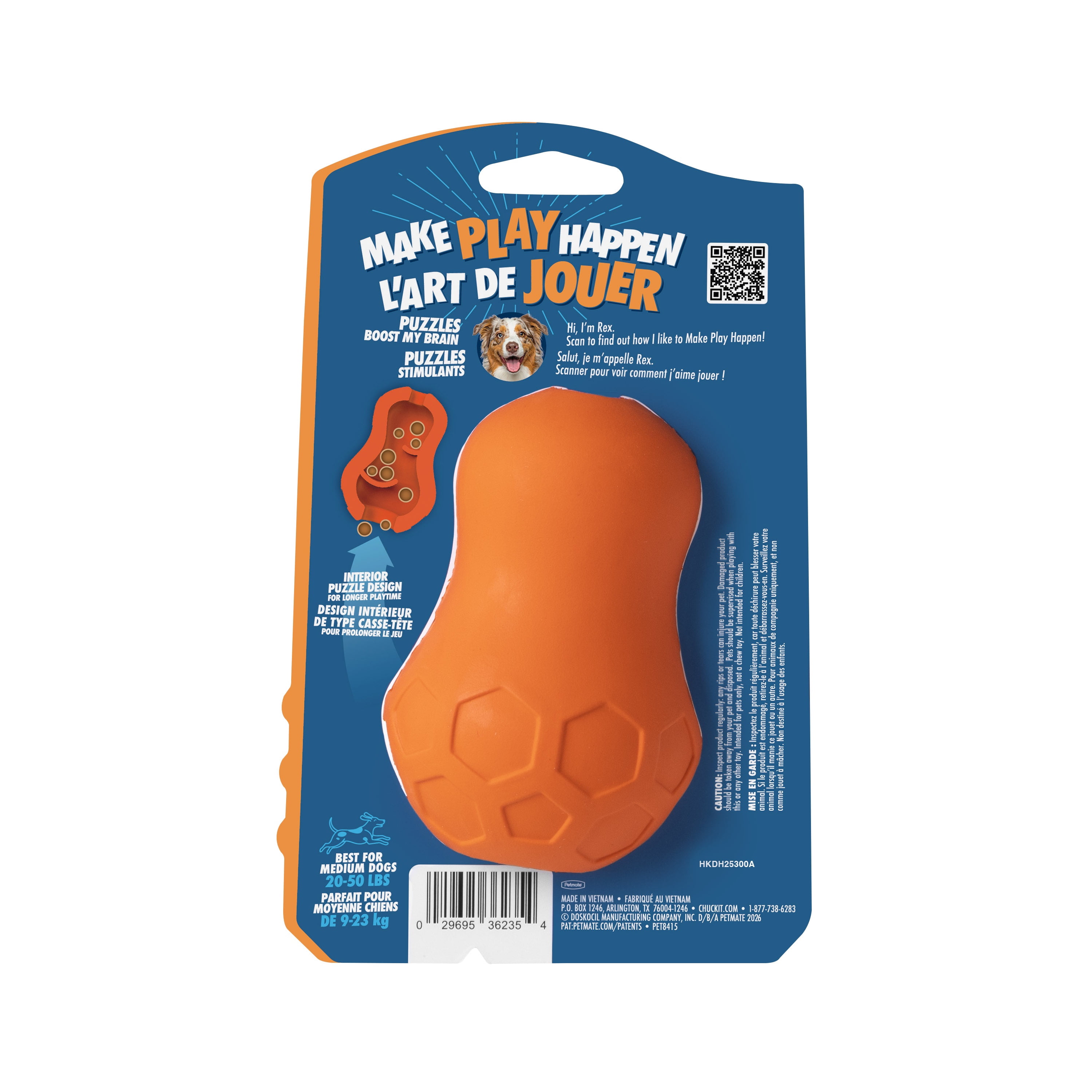 Chuckit! Tumble Teez Dog Treat Puzzle Toy, Medium, Orange – Treat & Chew Puzzle Pod for Dogs 20–60 lb, Pack of 1