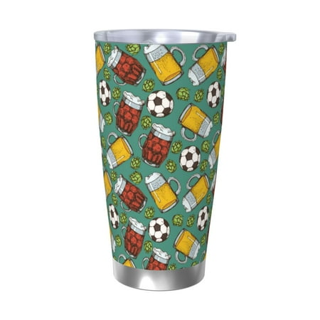 

KLL Beer And Soccer Print 40oz Stainless Steel Insulated Car Cup with Spillproof Lid - Keep Your Drink Hot or Cold on the Go-Without Straw