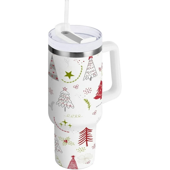 Christmas Tree 30 oz Tumbler with Handle, Stainless Steel Vacuum Insulated Sports Water Bottle, Leak-proof Travel Coffee Mug Cup with Lid and Straw for Water, Iced Tea or Coffee