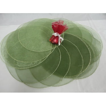 CHARMED 100 PIECES 9" ORGANZA CIRCLE TULLE. OLIVE GREEN WITH GOLD COLOR EDGE.