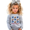 thumbnail image 2 of Bold Red Buffalo Football Sweatshirt for Women Teens and Girls Footballs and Blue Bows Sweater Gray Sweatshirt Youth Large, 2 of 5