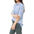 thumbnail image 4 of INSPIRE CHIC Chemises pour Femmes à Boutons, Manches Longues Retroussables, Col à Revers, TP Bleu Pâle, 4 of 6