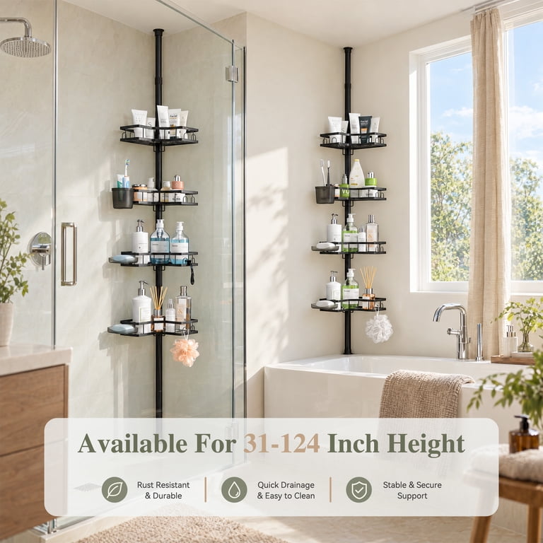 TINANA 4-Tier Adjustable Tension Pole Shower Caddy, Black photo 2