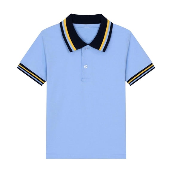 NAISIBABY Boys Short Sleeve Polo Shirt Size 7, Cotton Soft School Uniform Striped Collar Kids Jersey T-Shirt Blue (2-15T)