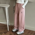 thumbnail image 5 of eczipvz Girls Stretch Uniform Pants Girl'S Pants Wide Leg Pants Teen Loose Trousers Elastic High Waist Casual Travel Vacation Pink,7-9 Years, 5 of 9