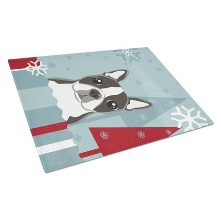 

Caroline s Treasures Winter Holiday Boston Terrier Glass Cutting Board Large